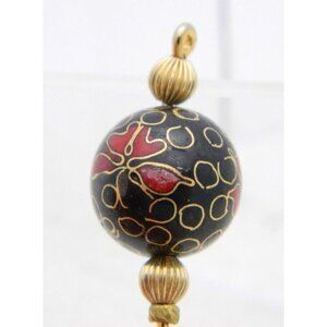 VTG Gold Tone Round Black Red Floral Cloisonne Enamel Stick Pin